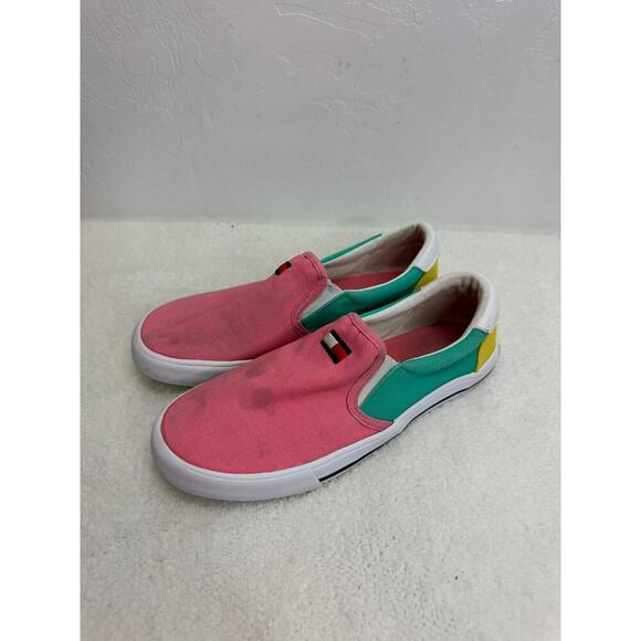 Tommy Hilfiger Pink Green Colorblock Slip On Sneakers Tennis Shoes SZ‎ 4 - Picture 2 of 7